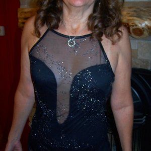 YNES  SHEER BLACK SEQUINED LONG DRESS w VERY SEXY REVEALING FRONT CLEVAGE